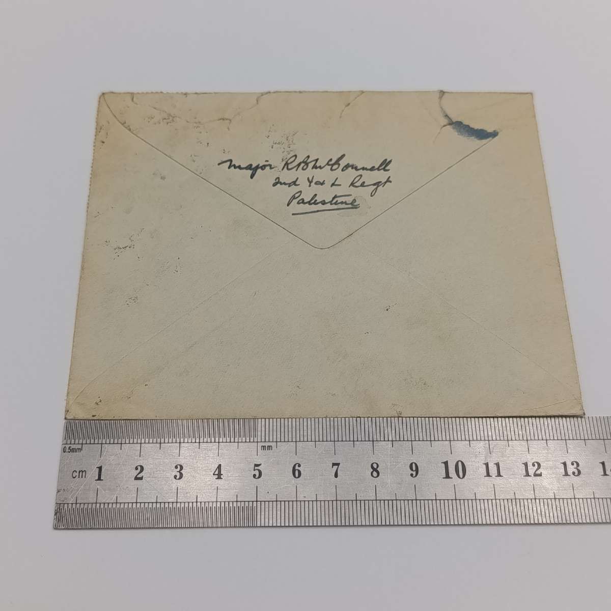 Postal cover from Jenin, Palestine to York, England with 6x 10 Mils Palestine vertical stamps