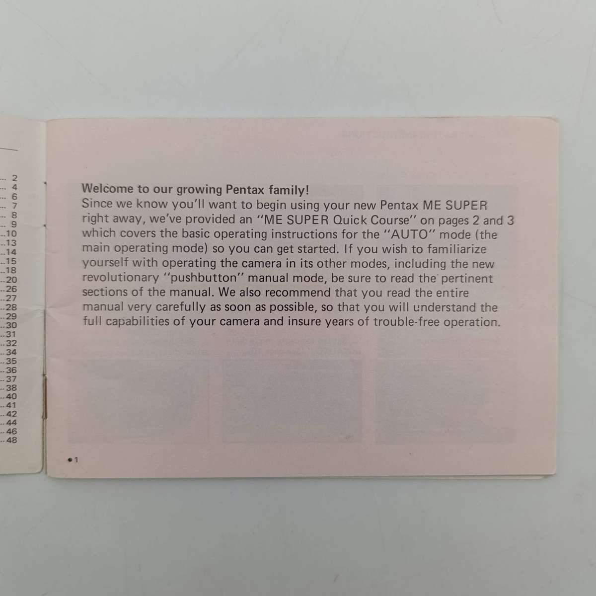 Pentax ME Super camera booklet