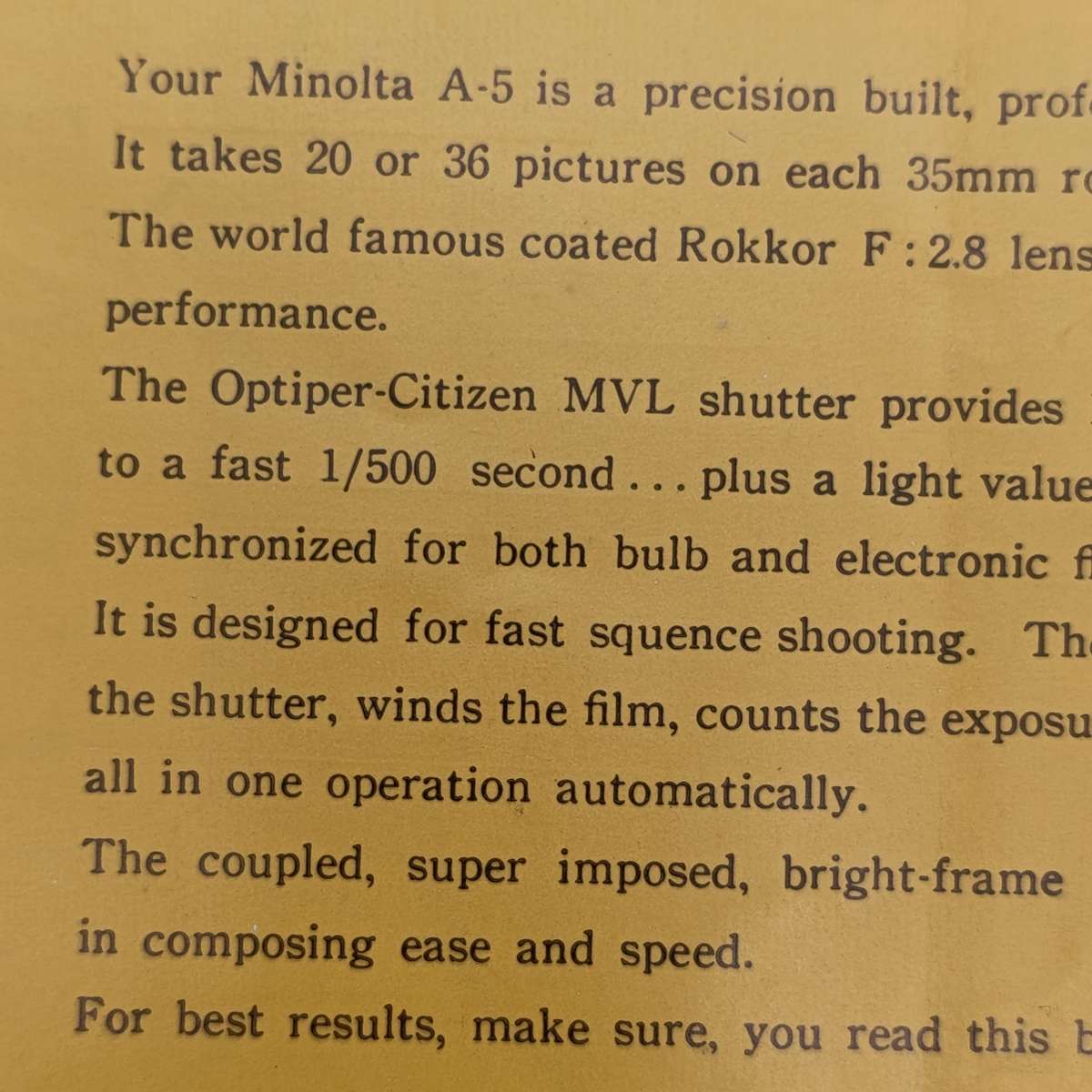Minolta A5 instruction booklet