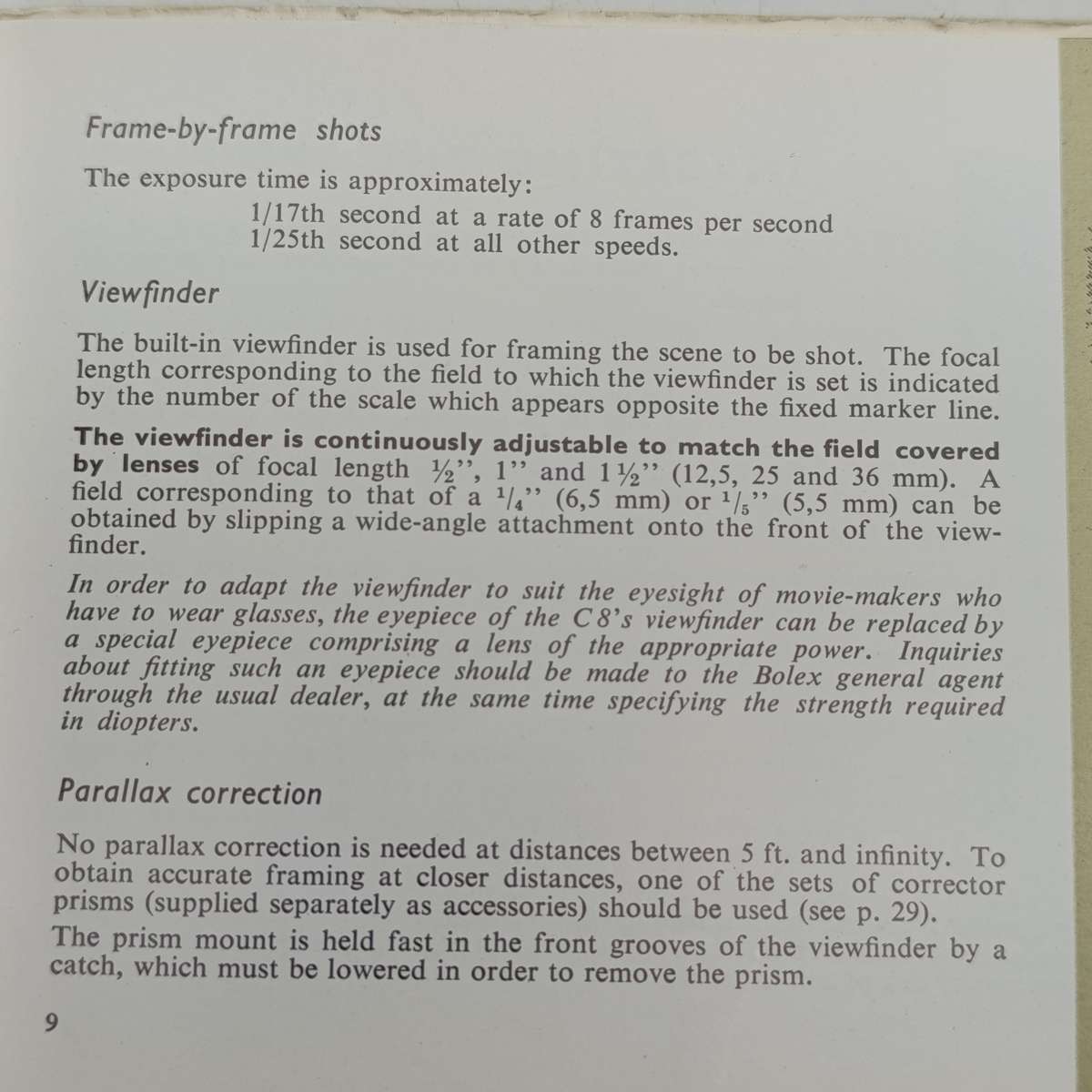 Lot of 3 Bolex paillard booklets - 8mm cineguide, lenses, C8 camera