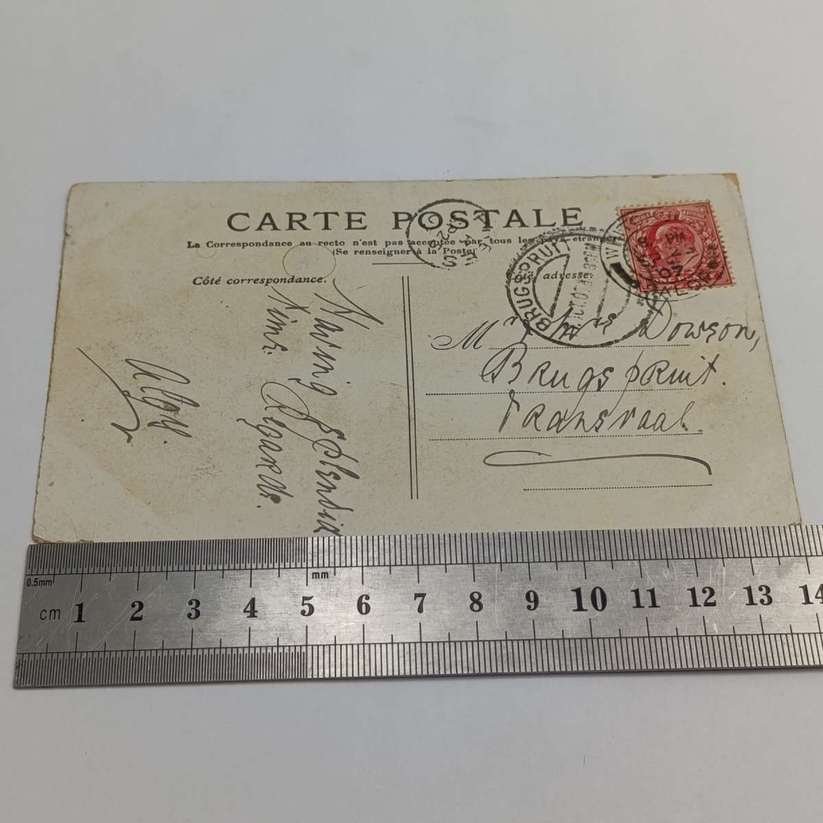 1907 Postcard sent from Salop England to Brugspruit, Transvaal