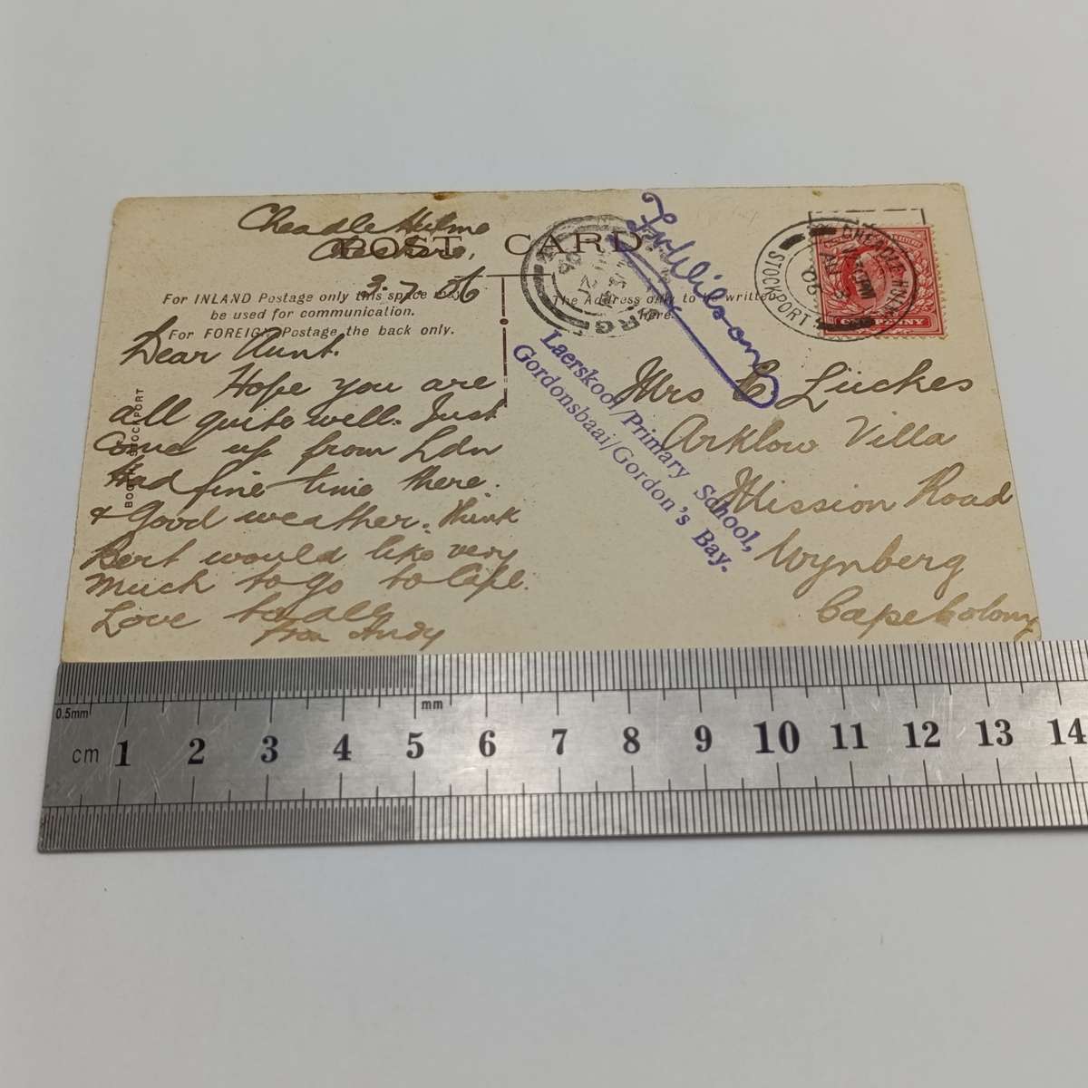 1906 Postcard from Stockpart, England to Wynberg, Cape Colony