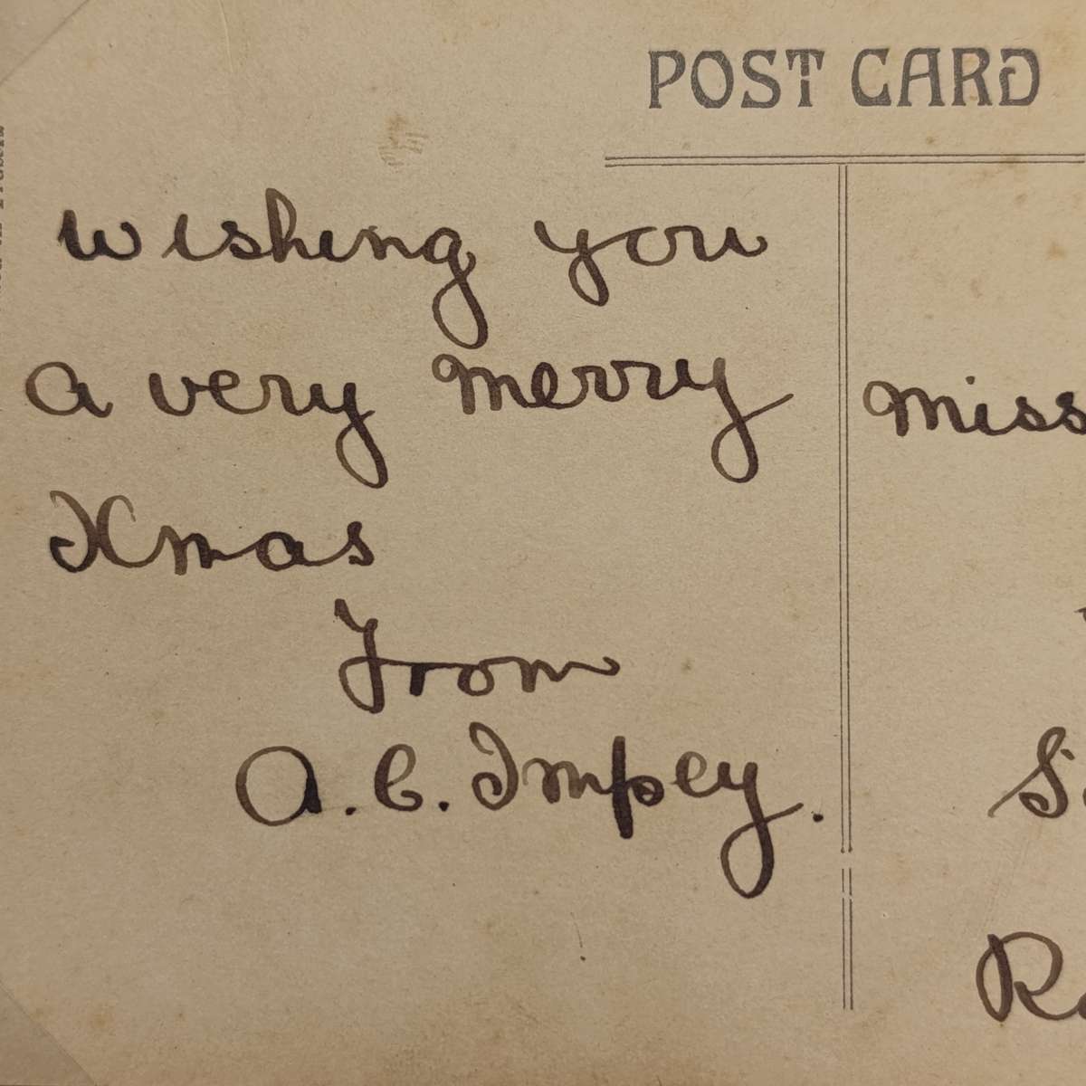 WW1 Postcard Mowbray to Rondebosch - Christmas Day cancel