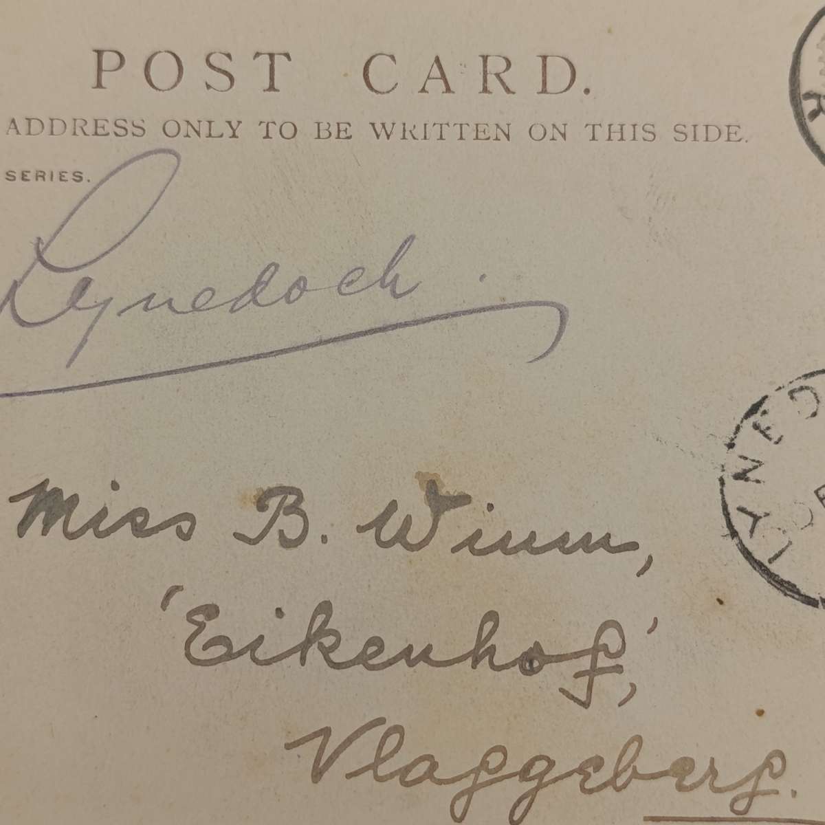 1902 Postcard from Kuils River (2 words) to Vlaggeberg through Lynedoch