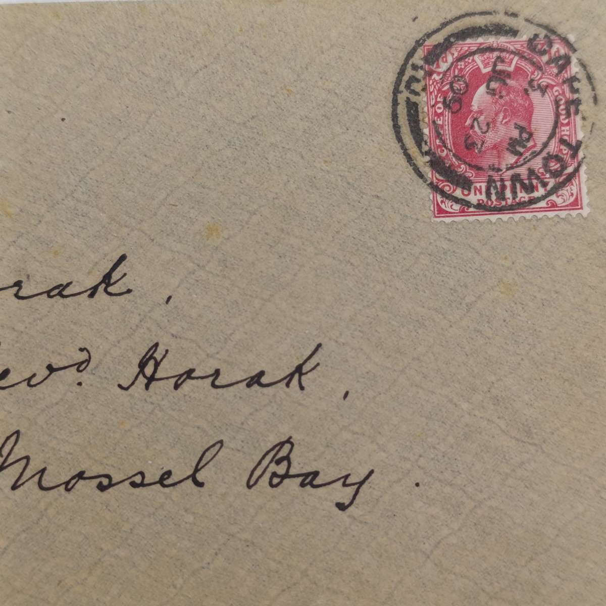 1909 Letter Cape Town to Mossel Bay with Double Circle dated canceller of 1902