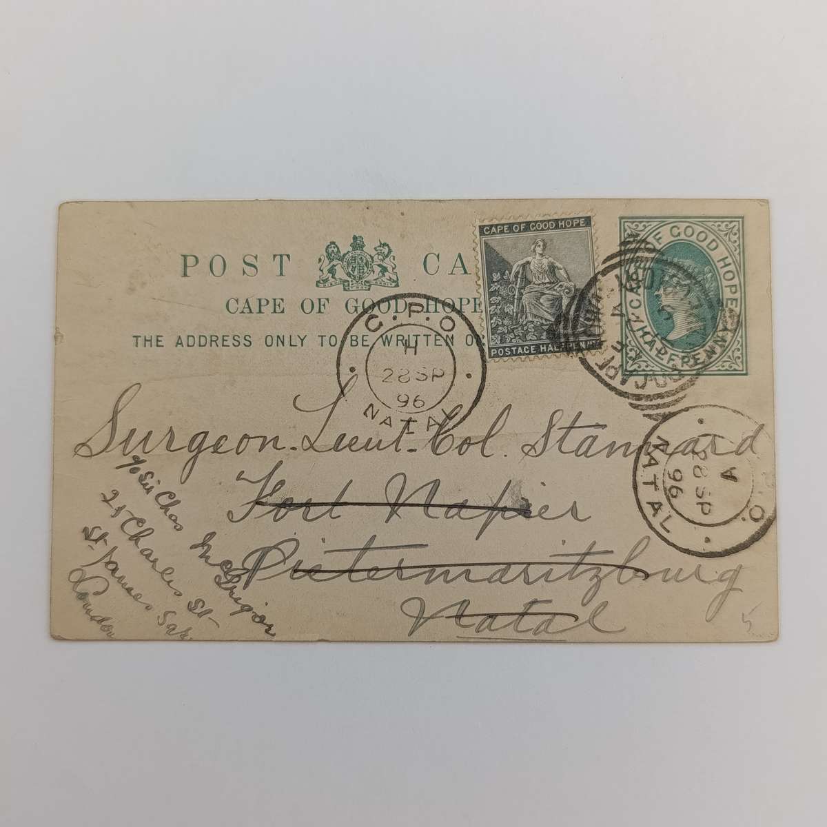 1896 Graham's Town medical congress postcard uprated with half penny stamp