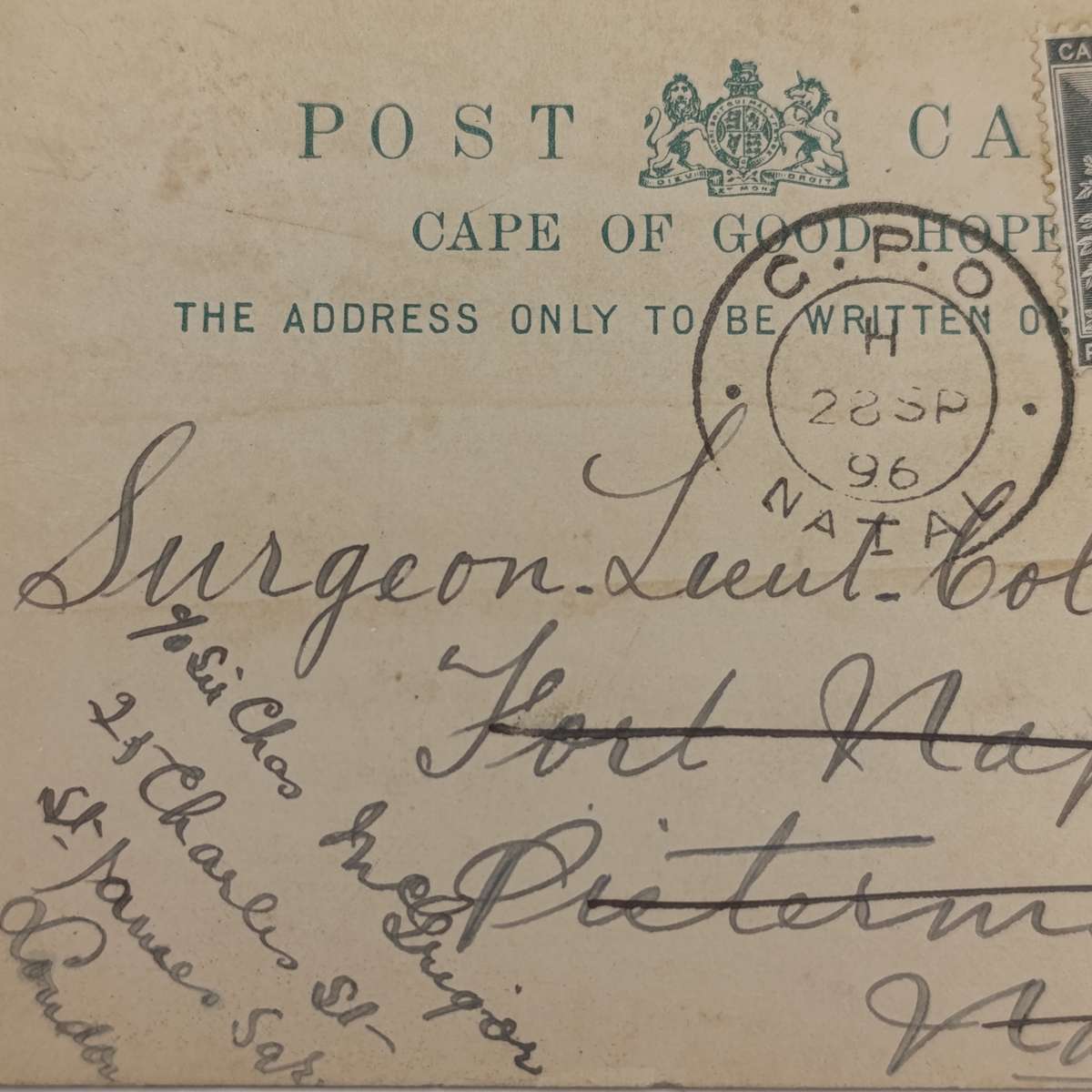 1896 Graham's Town medical congress postcard uprated with half penny stamp