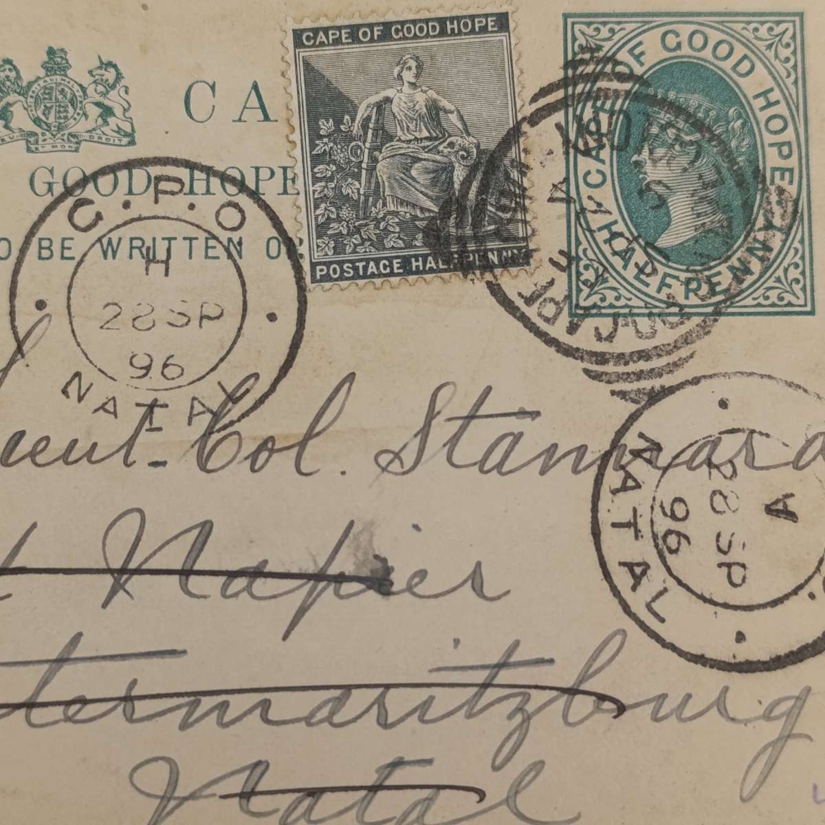 1896 Graham's Town medical congress postcard uprated with half penny stamp