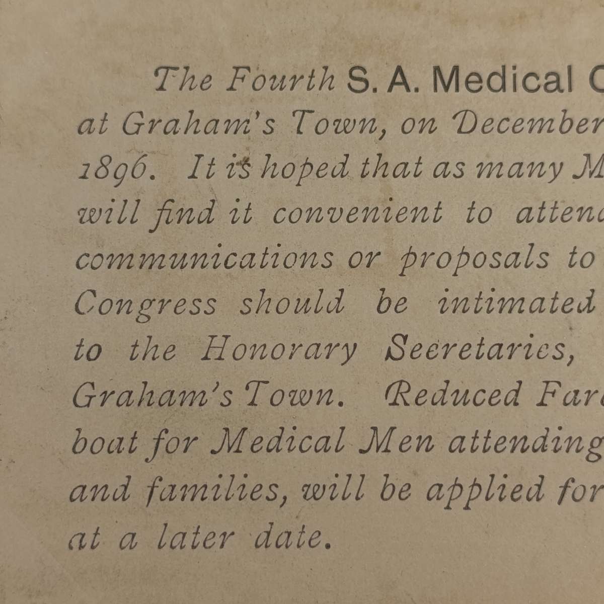 1896 Graham's Town medical congress postcard uprated with half penny stamp