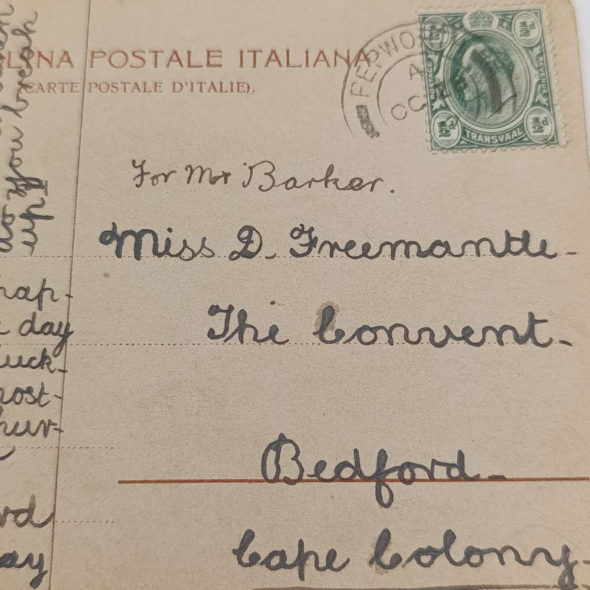 Postcard early 1900's Pepworth , Natal to Bedford convent, Cape Colony