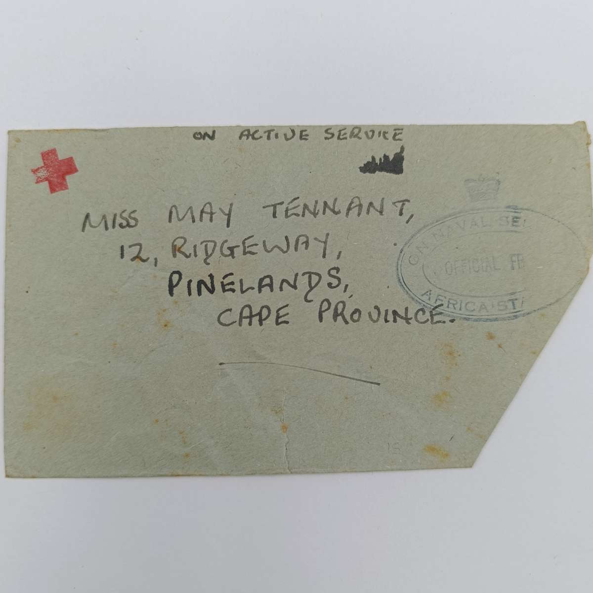 WW2 on Active Service cover Red Cross rubber stamp - ON NAVAL SERVICE rubber cancel HMS ASSEGAI