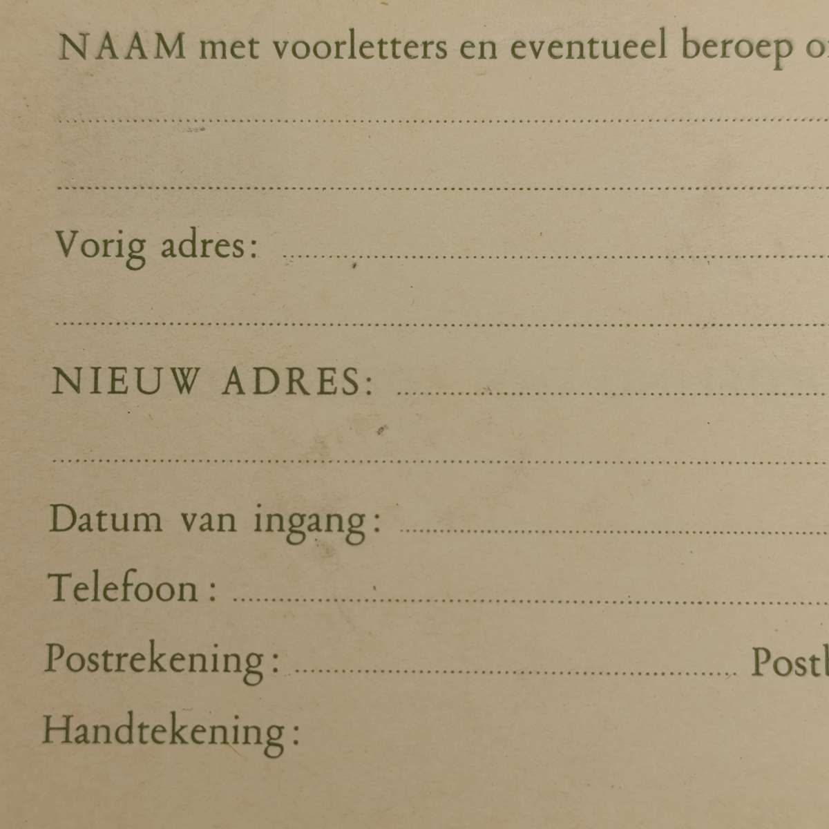 Netherlands vintage change of address postcard with pre printed 4 cent stamp