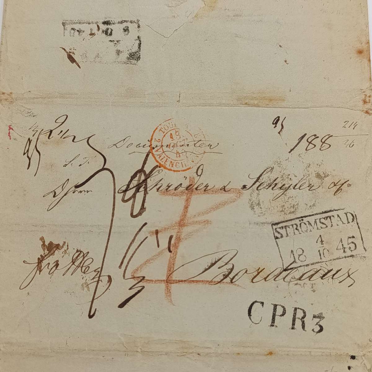 1845 Early letter from Arendat (Norway) to Bordeaux endorsed "Franco Hamburg"