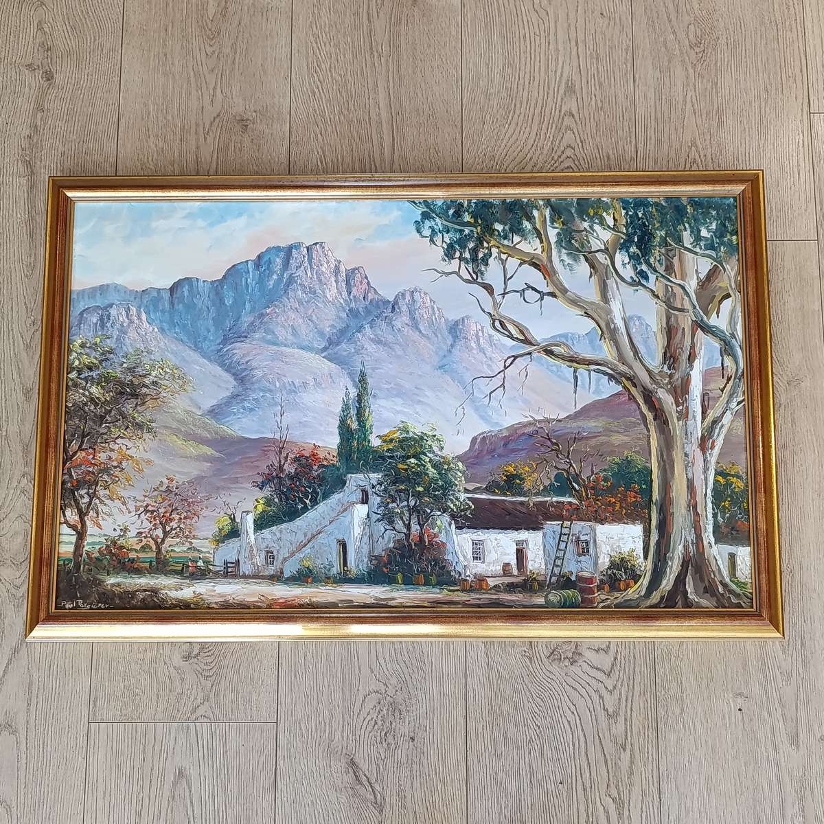Paul Potgieter oil on board painting of farm house