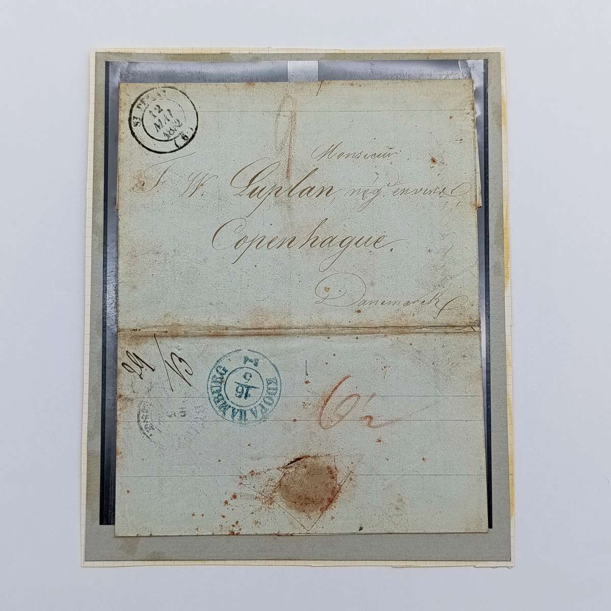 1852 Letter from St Peray (France) to Copenhagen forwarded through the Danish Post office in Hamburg