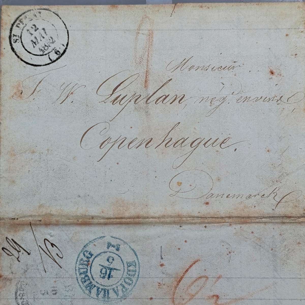 1852 Letter from St Peray (France) to Copenhagen forwarded through the Danish Post office in Hamburg
