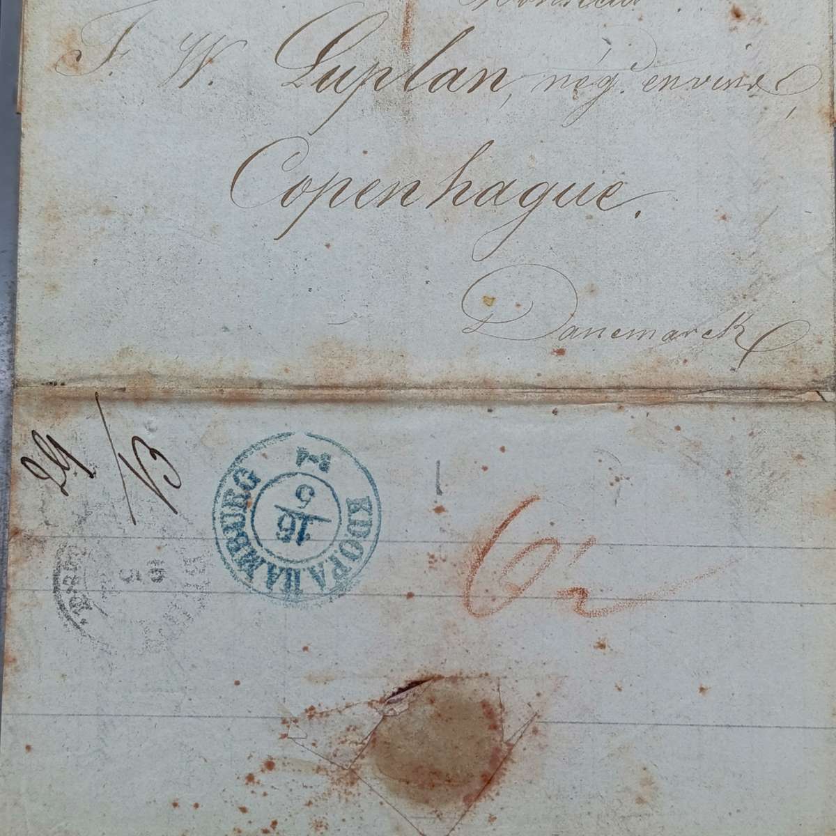 1852 Letter from St Peray (France) to Copenhagen forwarded through the Danish Post office in Hamburg