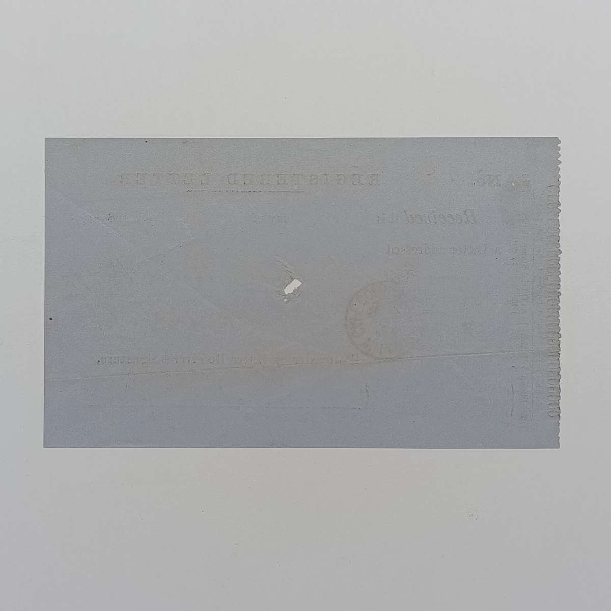 1886 Registered letter receipt, sent from Willowmore to Port Elizabeth