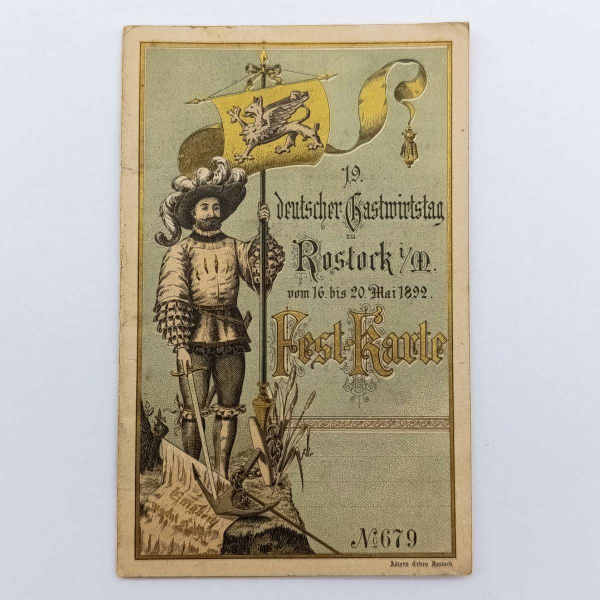 1892 German Inkeepers day Celebration card with tickets for the Festive table special trips