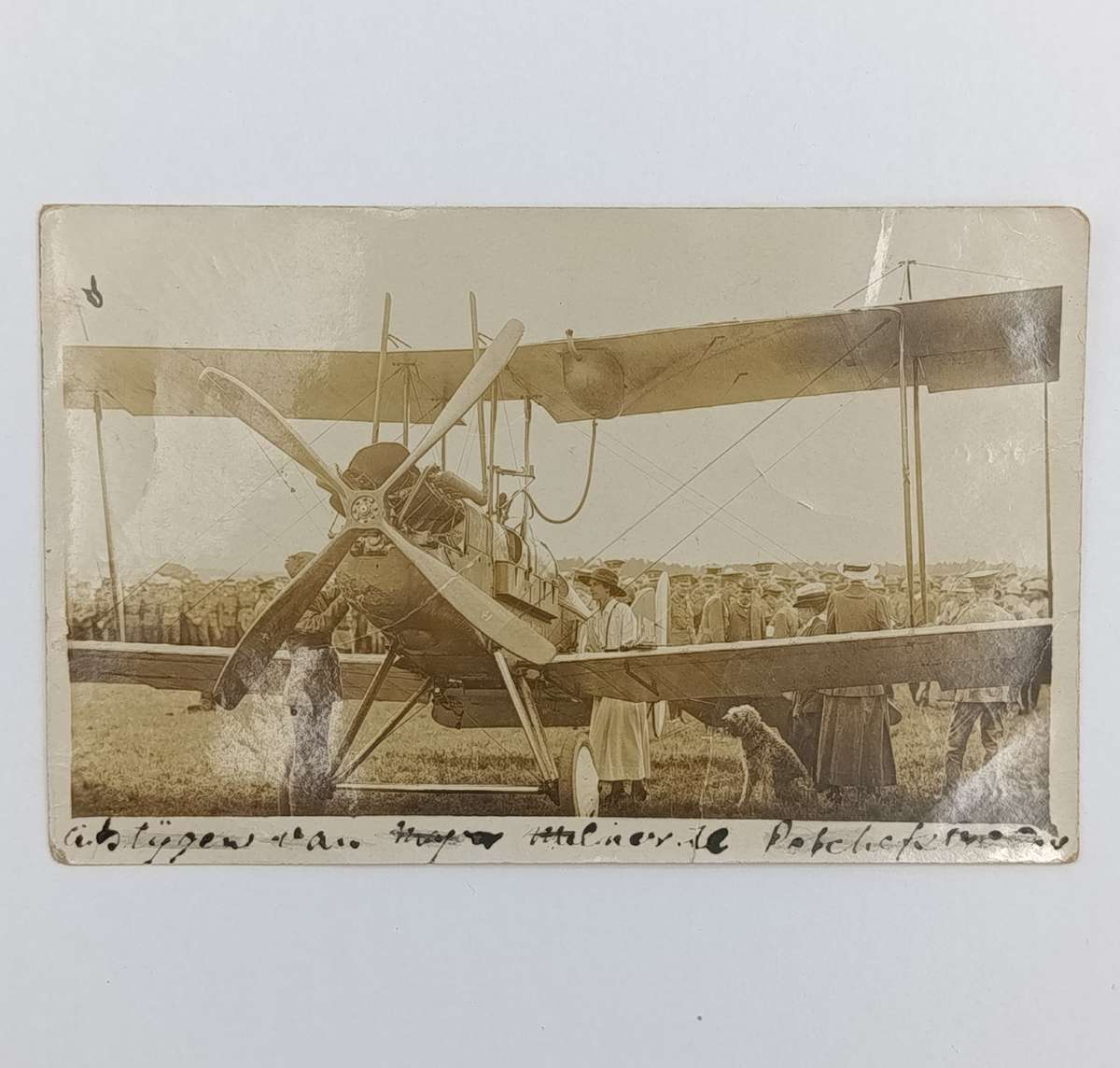 Rare photo of Major  Miller and his Beze  biplane on postcard