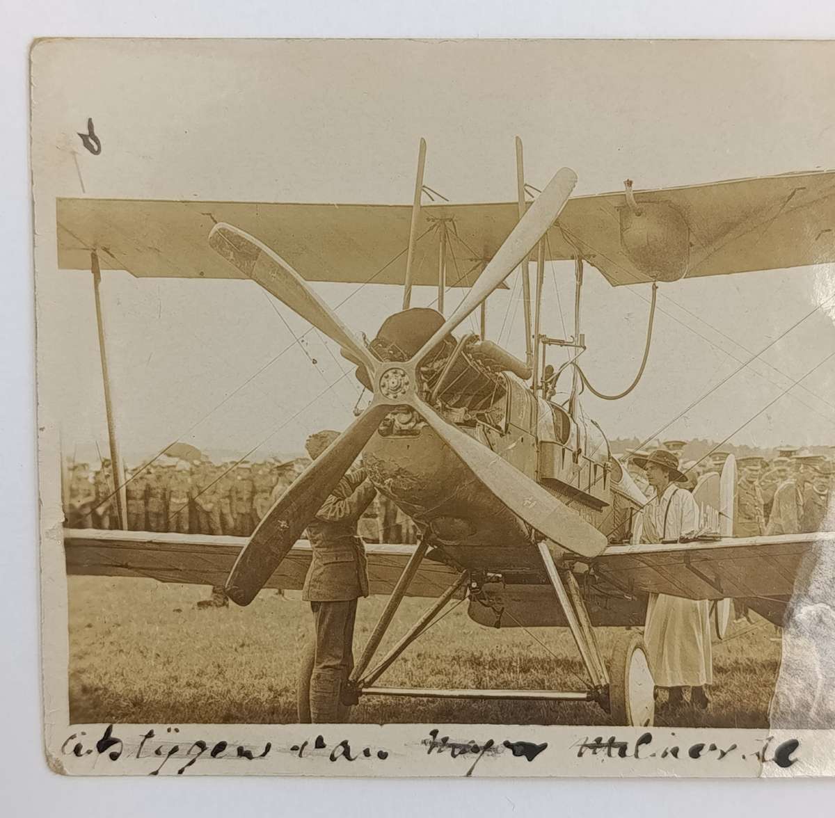 Rare photo of Major  Miller and his Beze  biplane on postcard