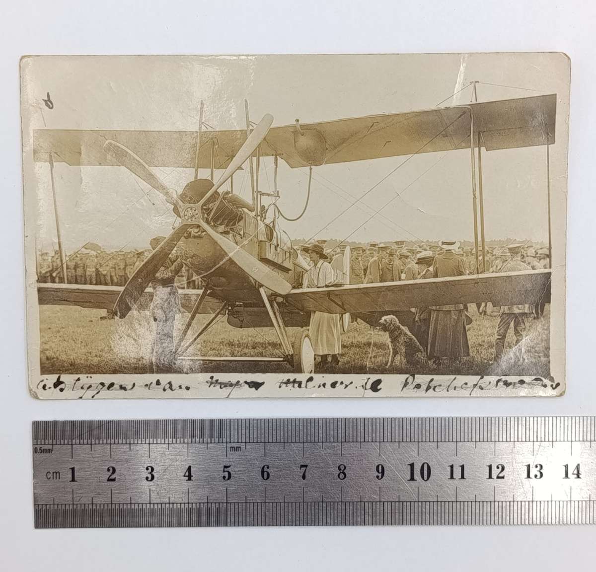 Rare photo of Major  Miller and his Beze  biplane on postcard