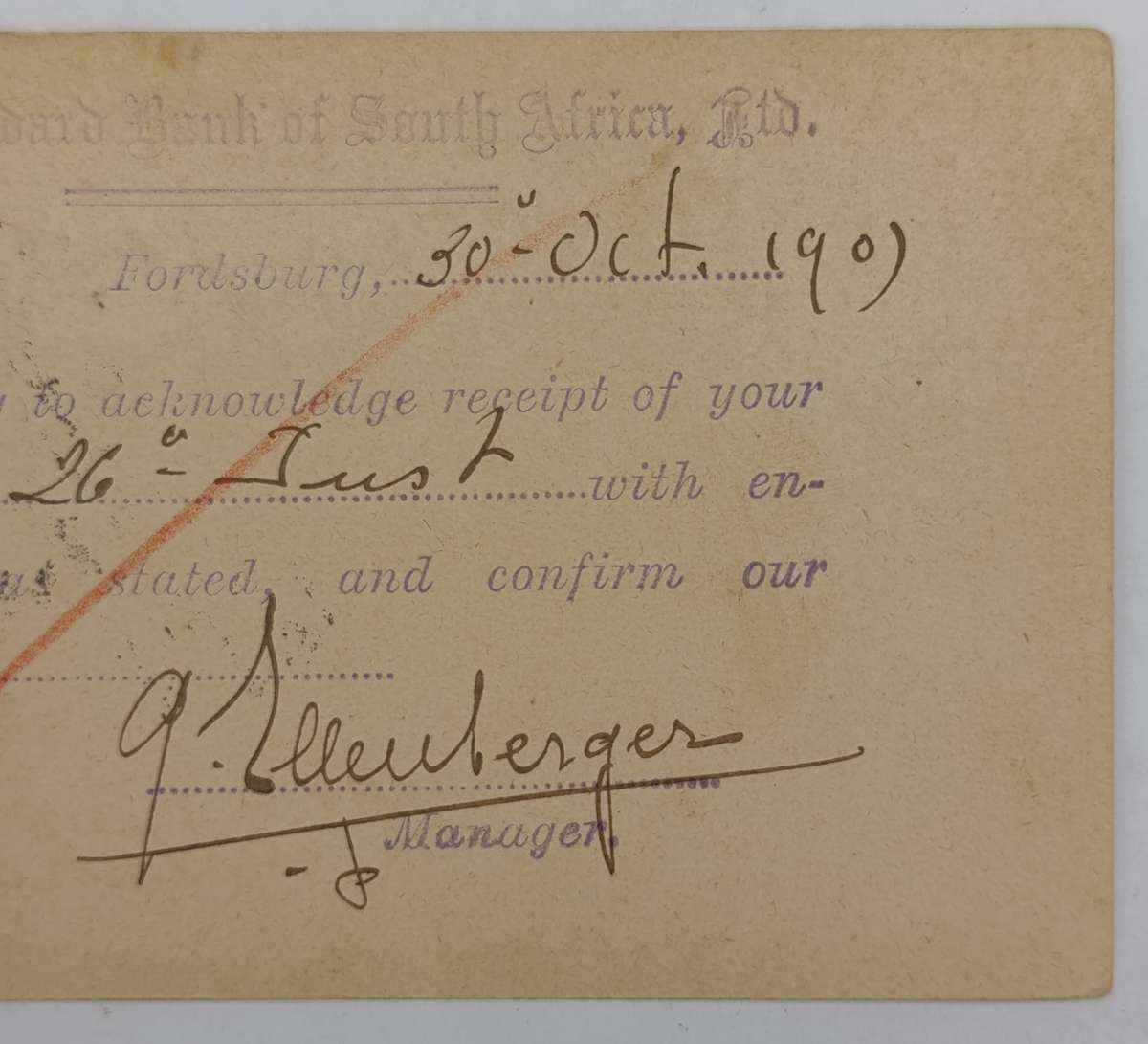 Postcard Fordsburg Transvaal (Johannesburg) to Oudtshoorn Cape colony 30 October 1907