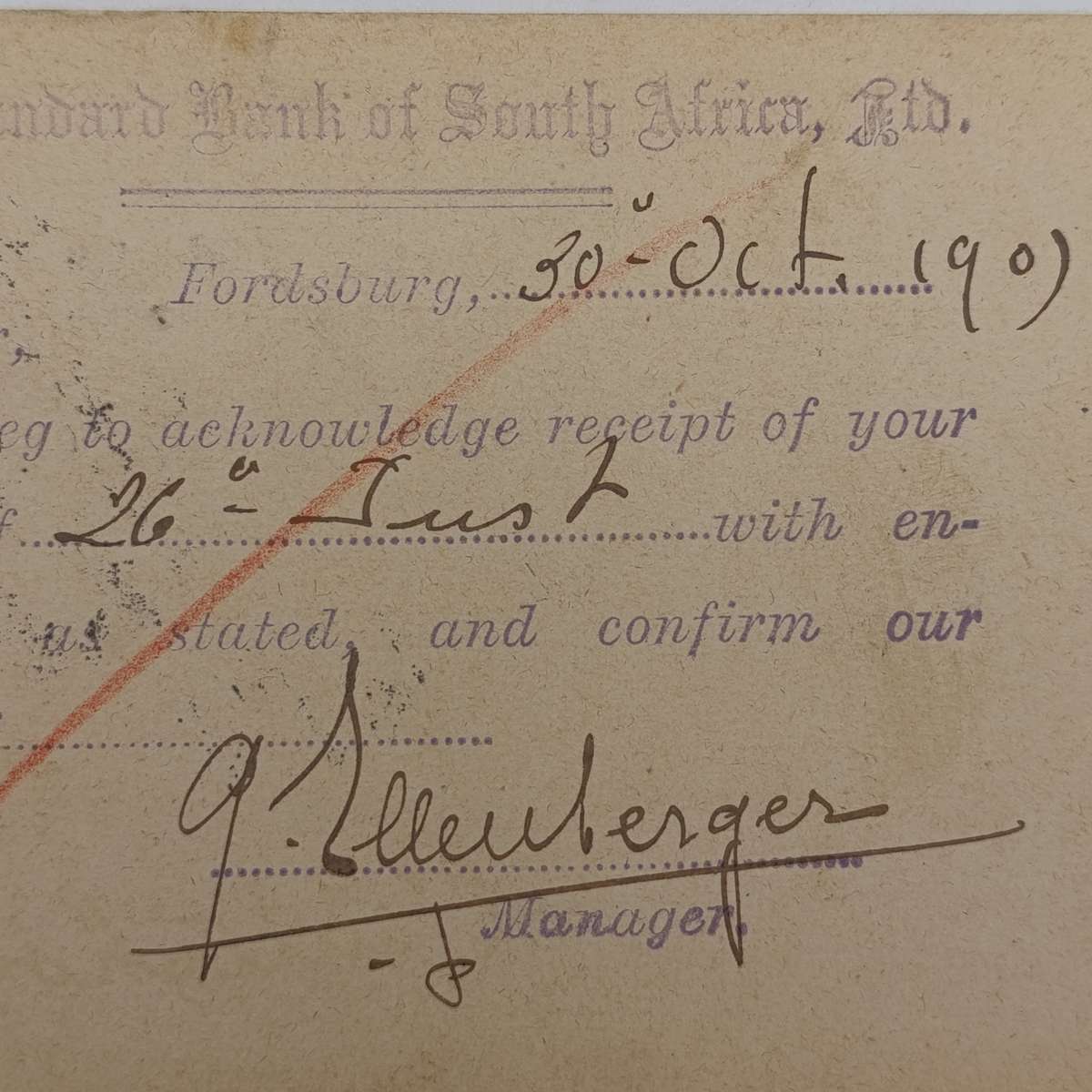 Postcard Fordsburg Transvaal (Johannesburg) to Oudtshoorn Cape colony 30 October 1907