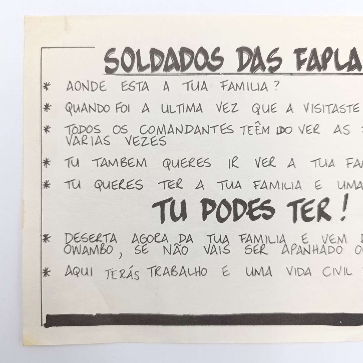 Vintage SADF Border war era FAPLA soldier propaganda pamphlet