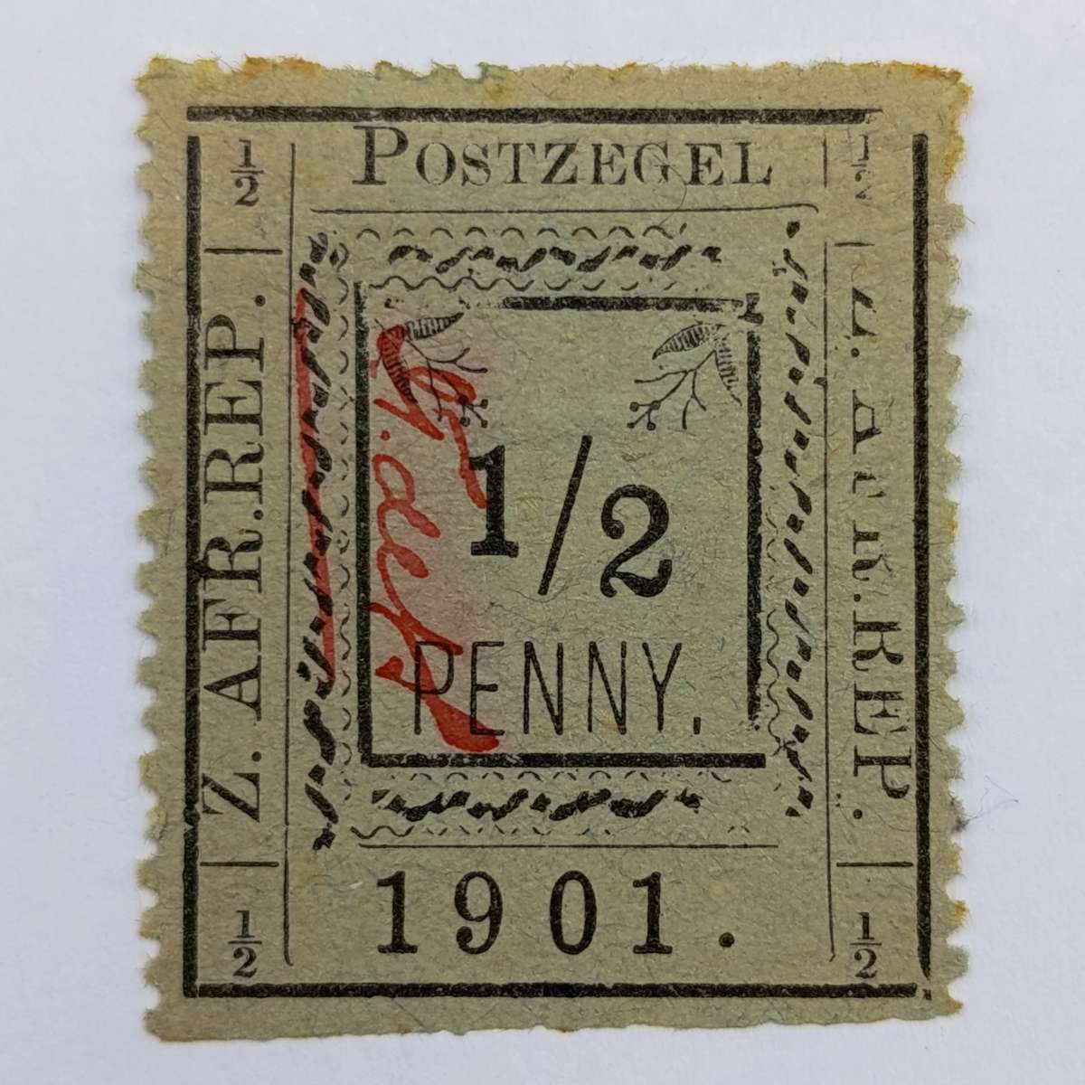 Set of 3 ZAR Pietersburg Half Penny stamps - All 3 Perforated types with controllers initials in red