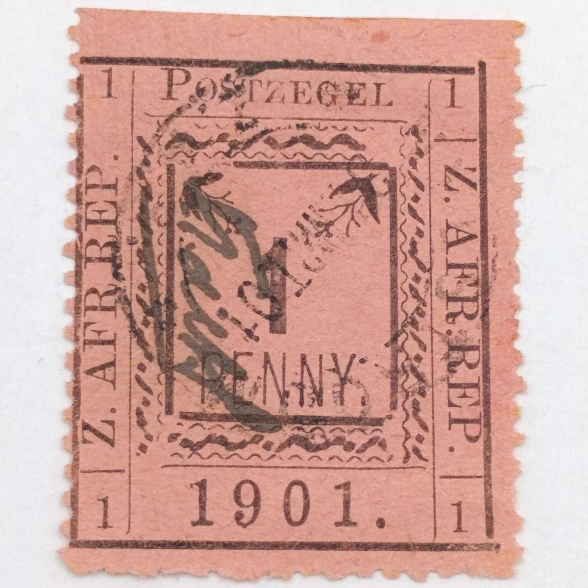 ZAR Pietersburg type 1 cancelled one Penny - controller's initials in black