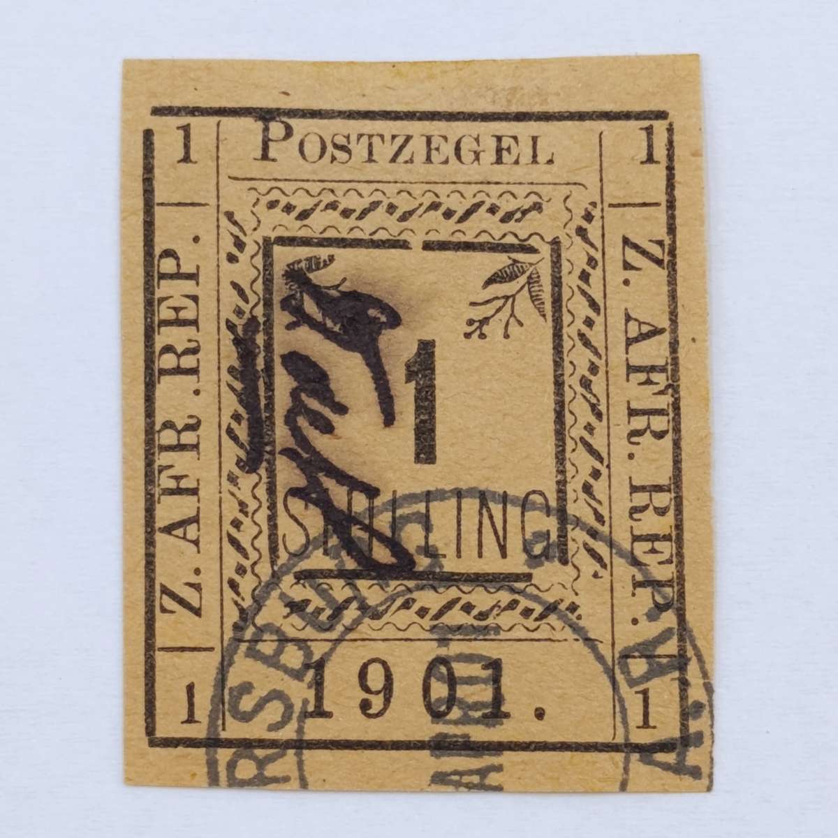 1901 ZAR Pietersburg type 1 imperforated 1 Shilling stamped - used Pietersburg - SACC 16