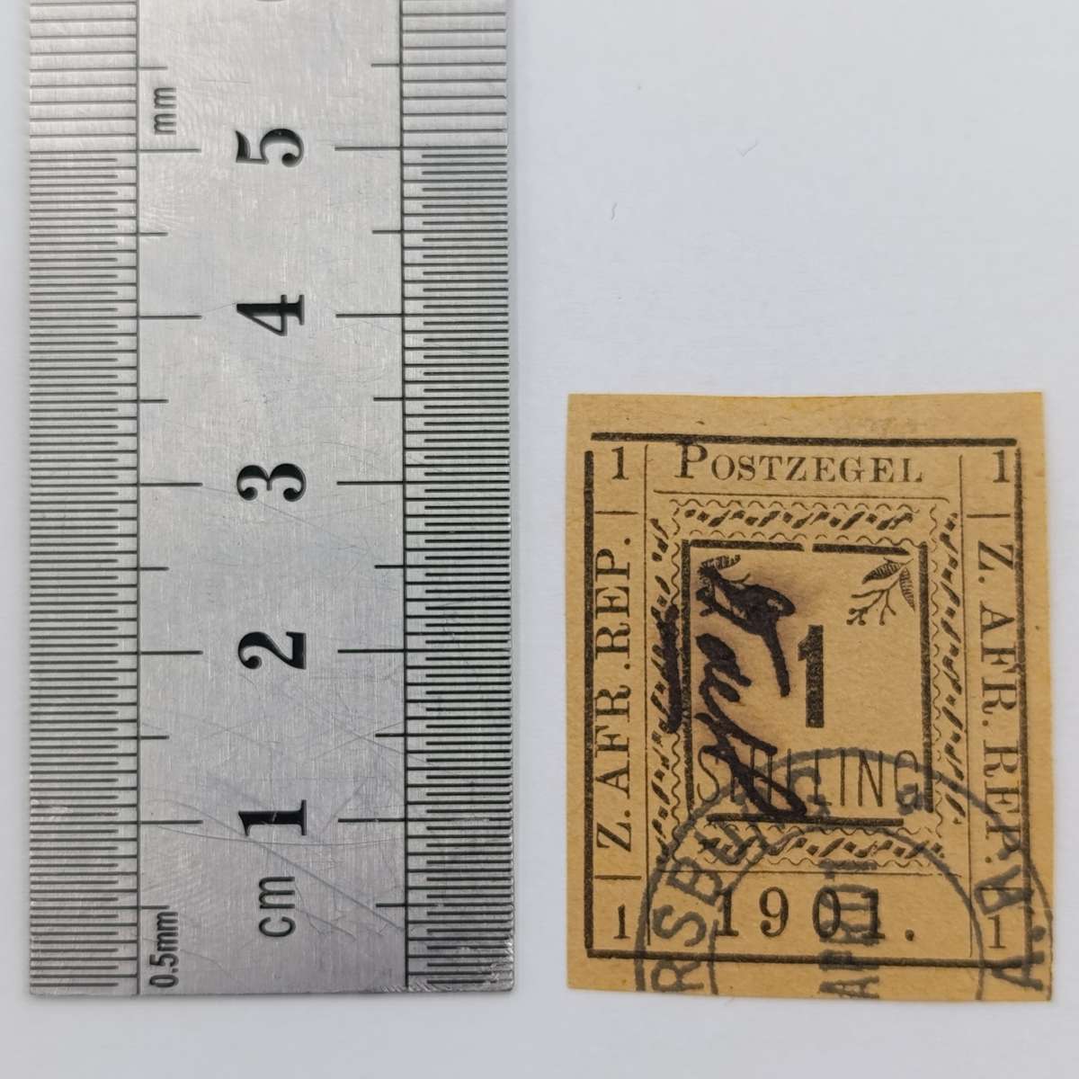 1901 ZAR Pietersburg type 1 imperforated 1 Shilling stamped - used Pietersburg - SACC 16