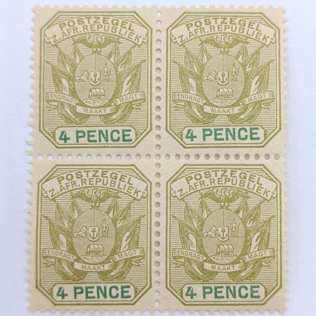 ZAR 4 Pence mint stamps Block of 4 SACC 228