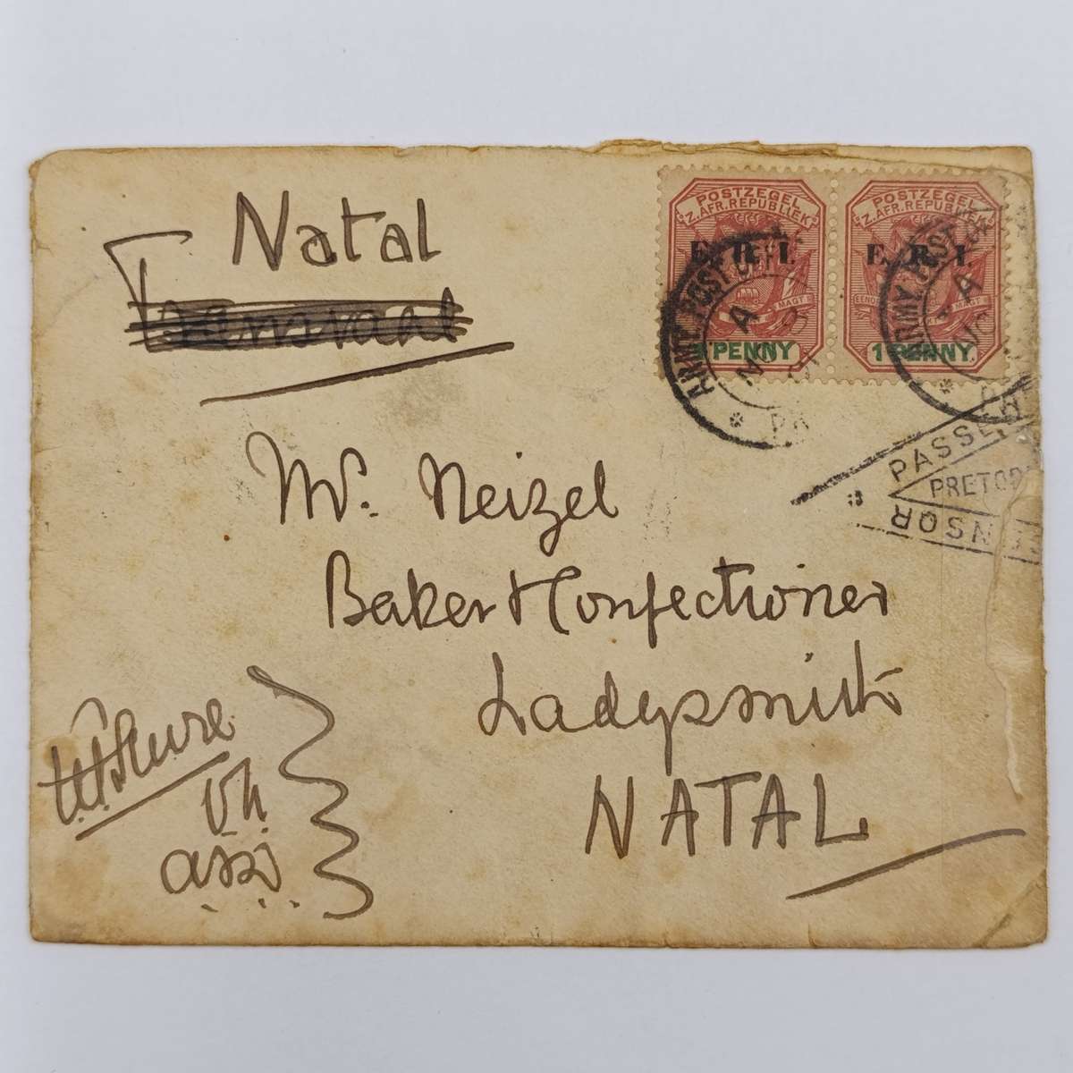 Army Post Boer War cover to Ladysmith Natal with passed by censor triangle