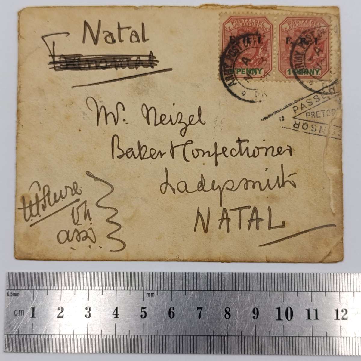 Army Post Boer War cover to Ladysmith Natal with passed by censor triangle