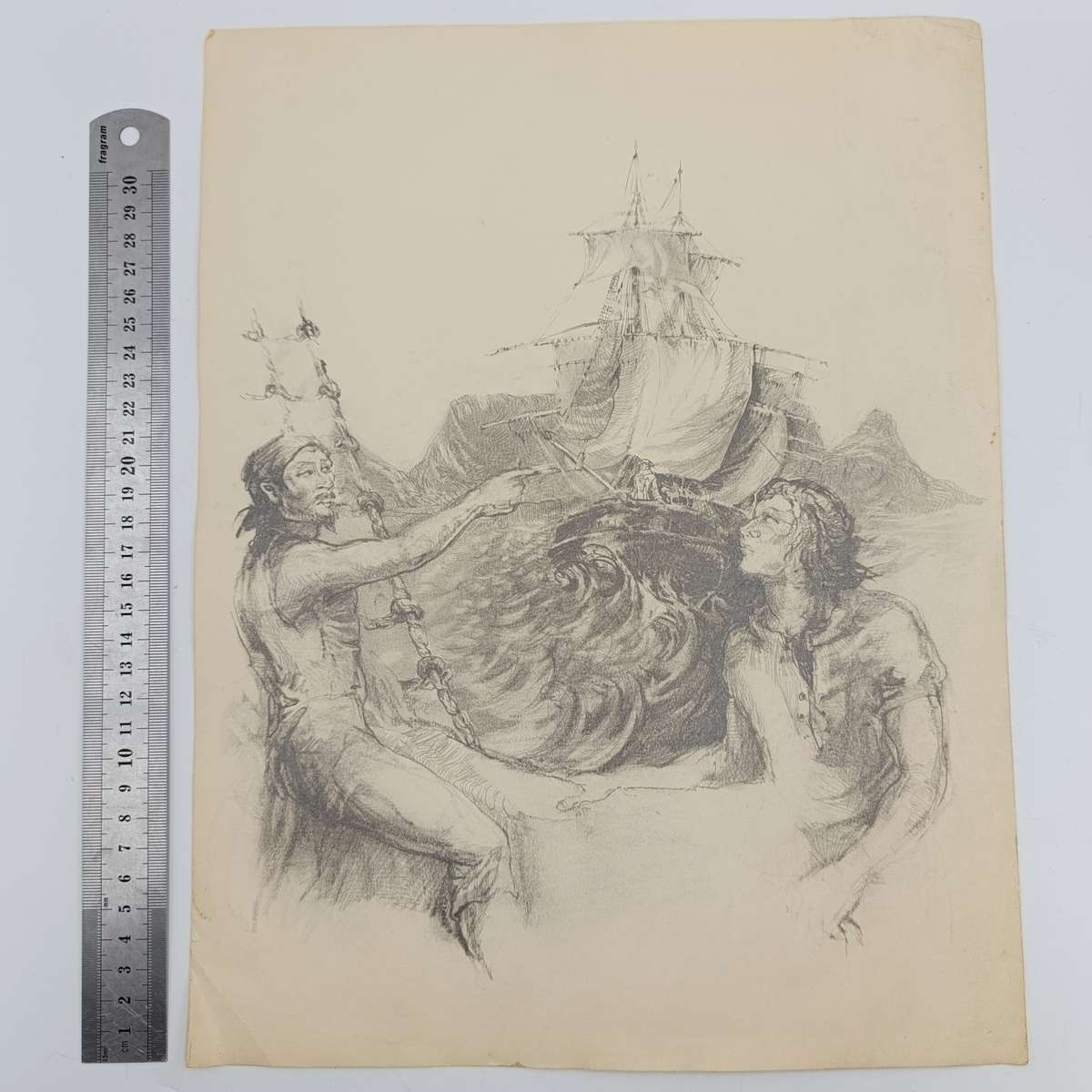 Original Cora Coetzee pencil sketch of the Flying Dutchman