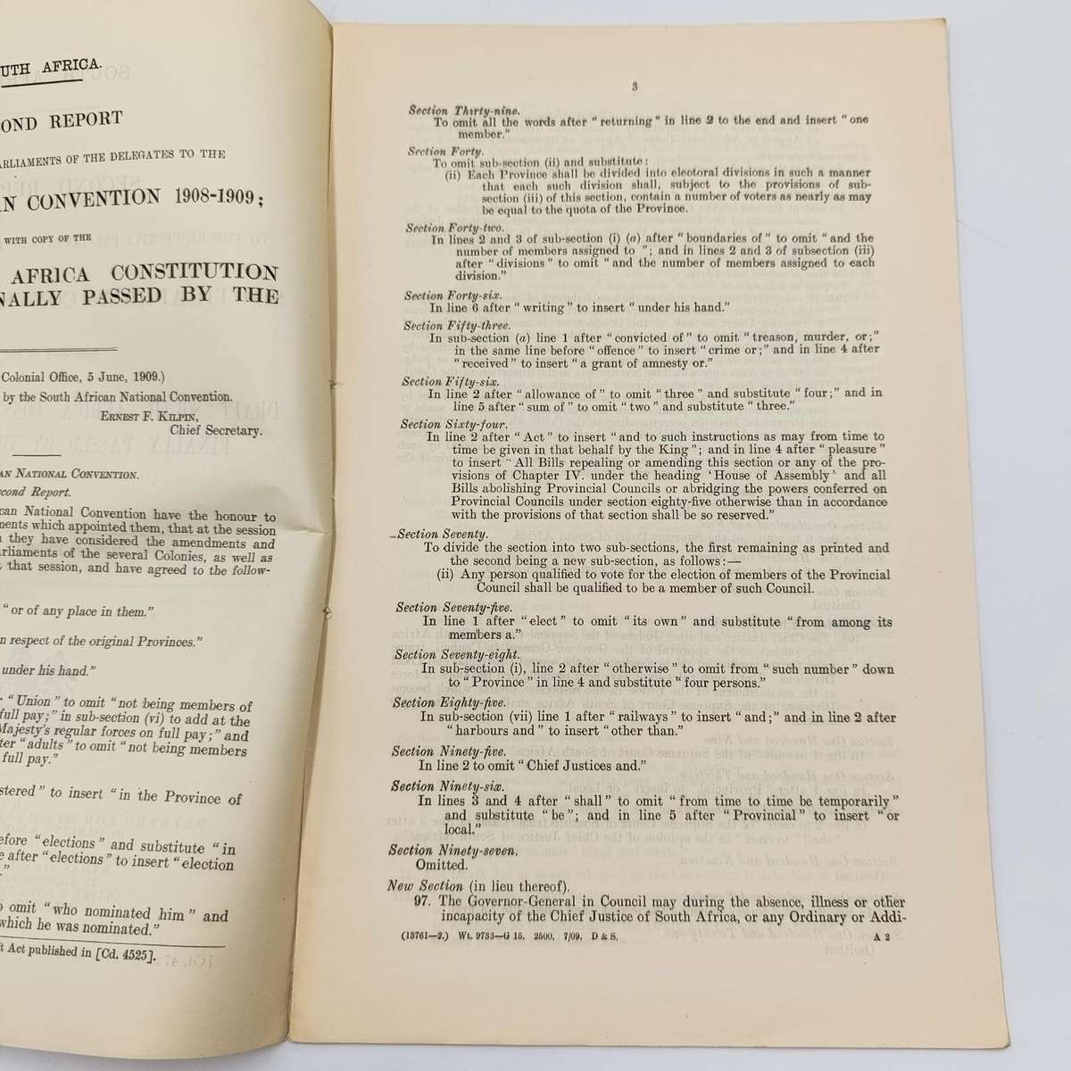South Africa Original Second Report of the Draft Constitution Bill 1909