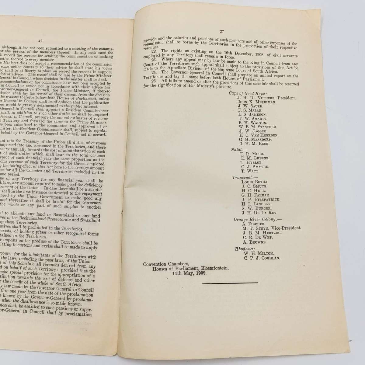 South Africa Original Second Report of the Draft Constitution Bill 1909
