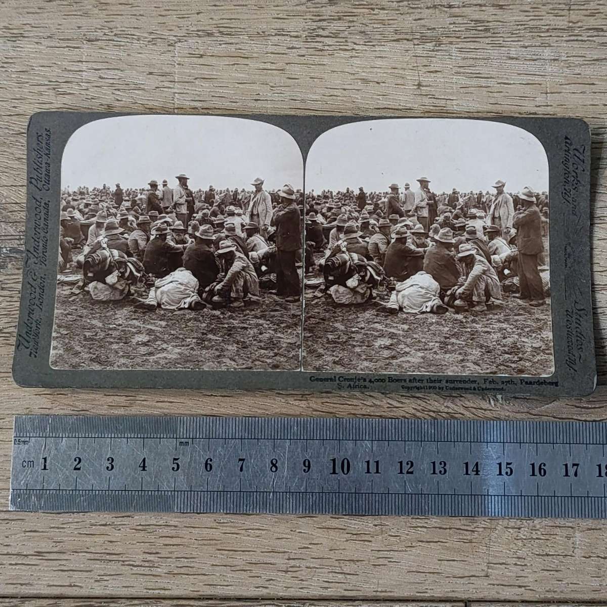 Boer War stereoscope card - General Cronje's 4000 Boers after their surrender at Paardeberg
