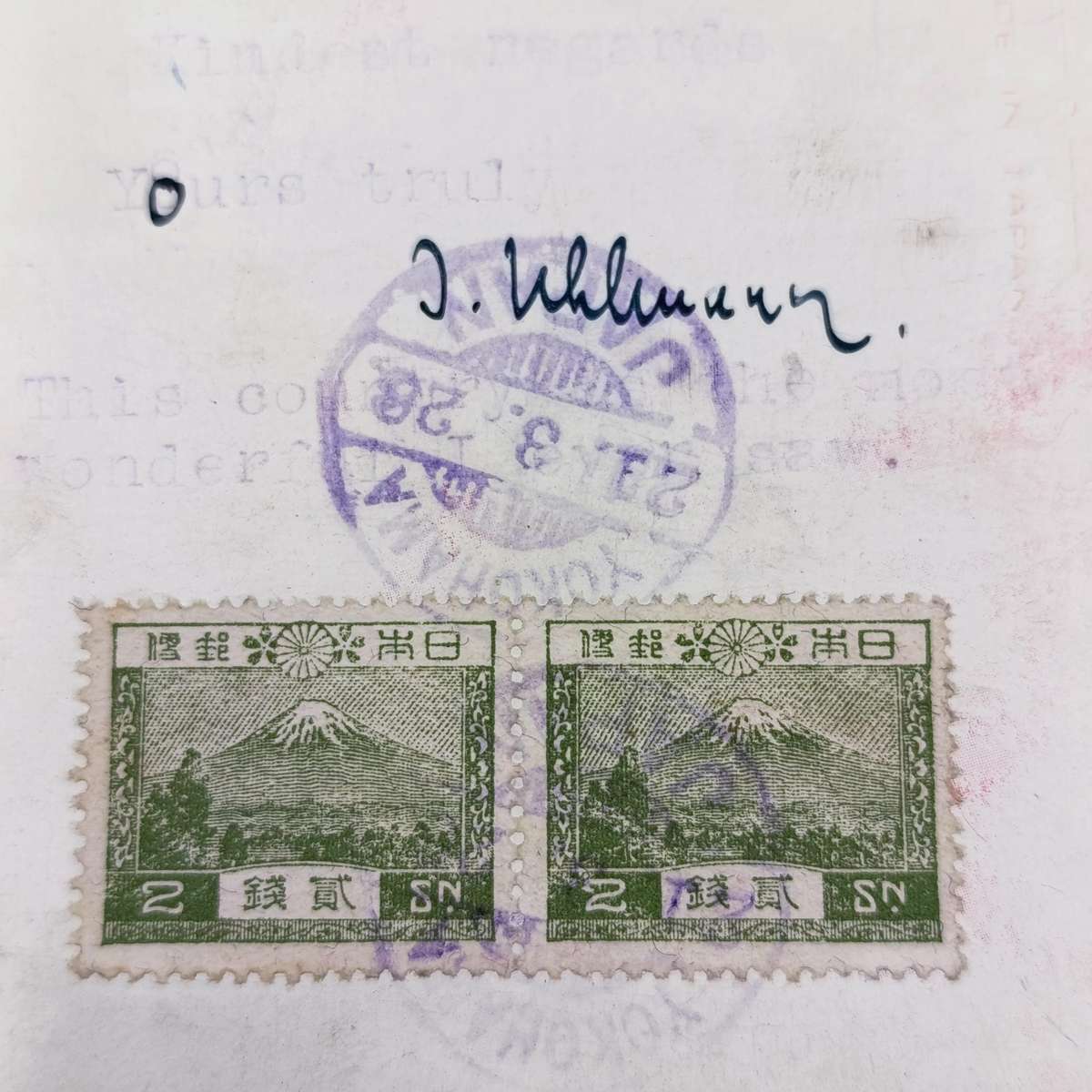 1926 Postcard Yokohama, Japan to Greenpoint, South Africa with 3x2d stamps Cherry Blossom card