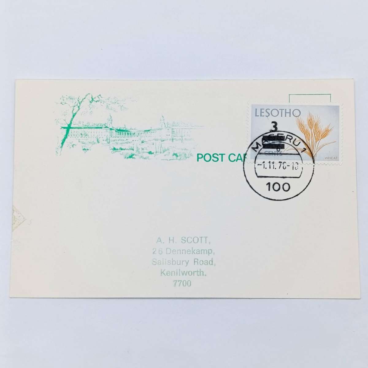 4 Postcards with Maseru, Lesotho type 1 and 2 cancellations - sold as one lot