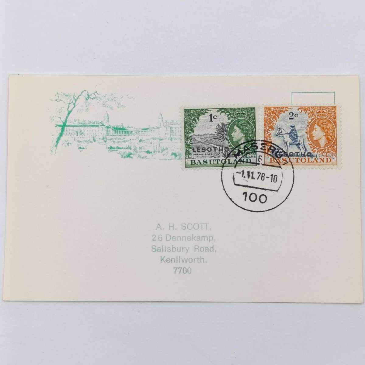 4 Postcards with Maseru, Lesotho type 1 and 2 cancellations - sold as one lot