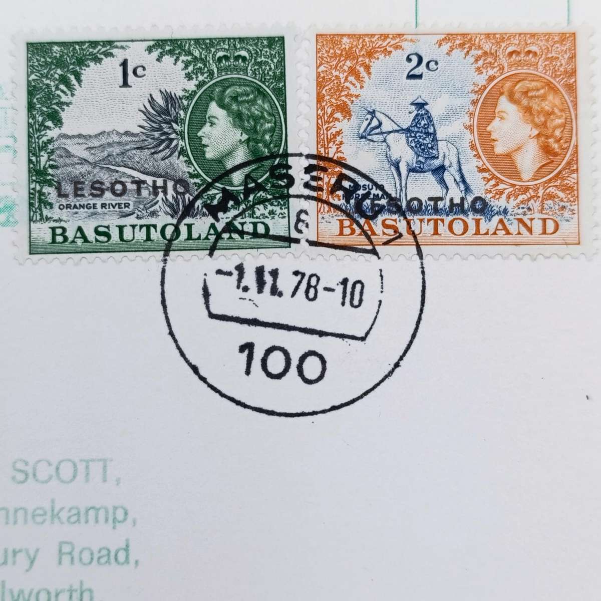 4 Postcards with Maseru, Lesotho type 1 and 2 cancellations - sold as one lot