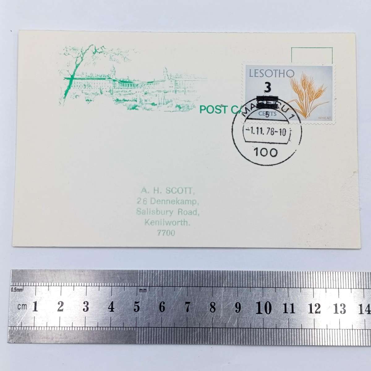 4 Postcards with Maseru, Lesotho type 1 and 2 cancellations - sold as one lot