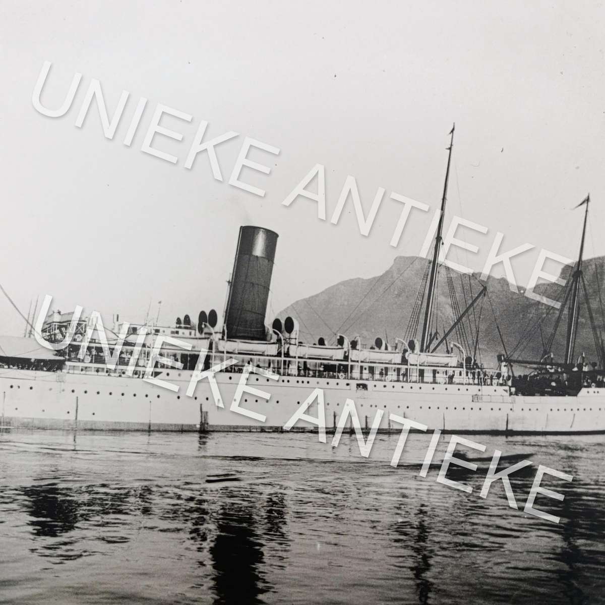 Antique photo reprint of HMS Carisbrook Castle ship leaving Cape Town