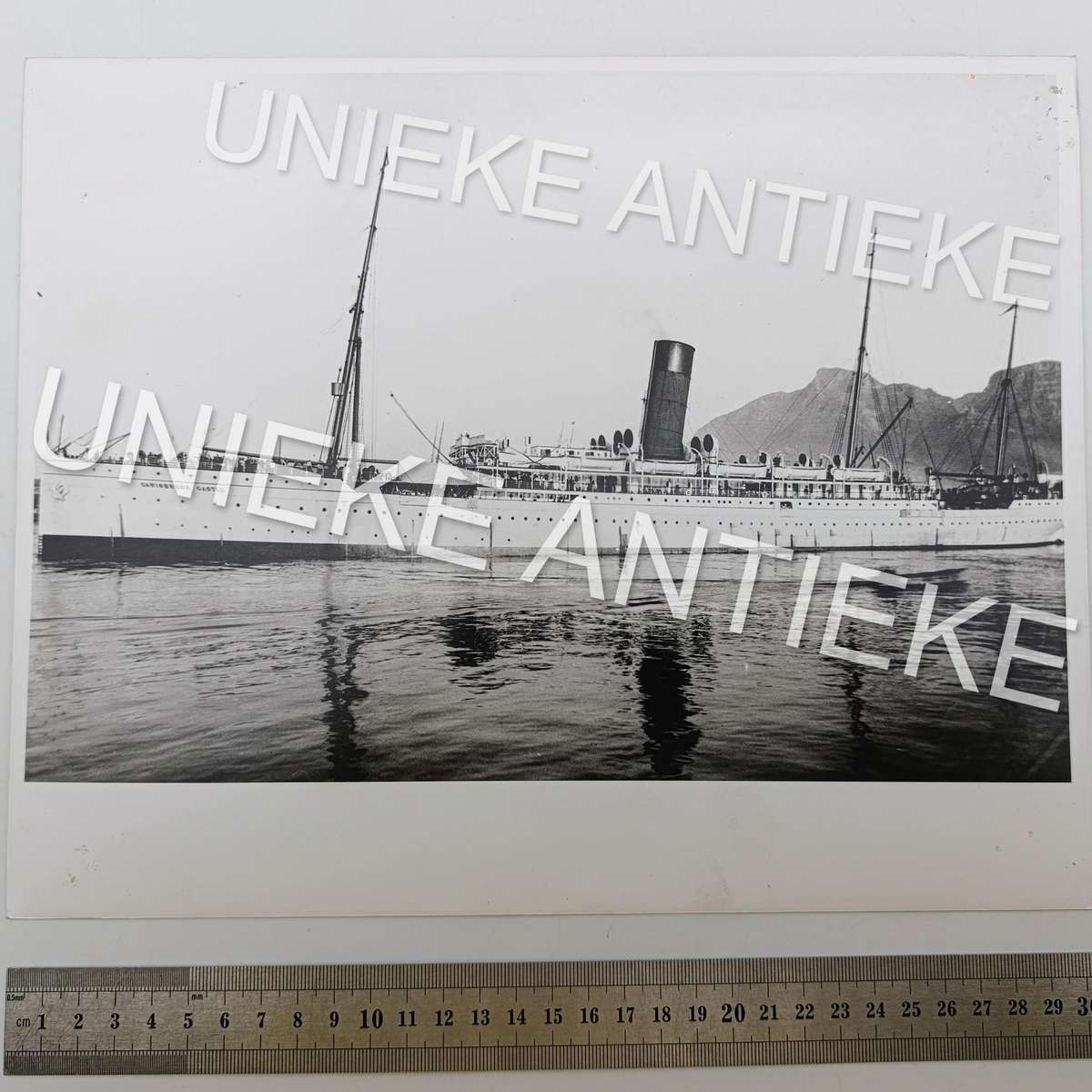 Antique photo reprint of HMS Carisbrook Castle ship leaving Cape Town