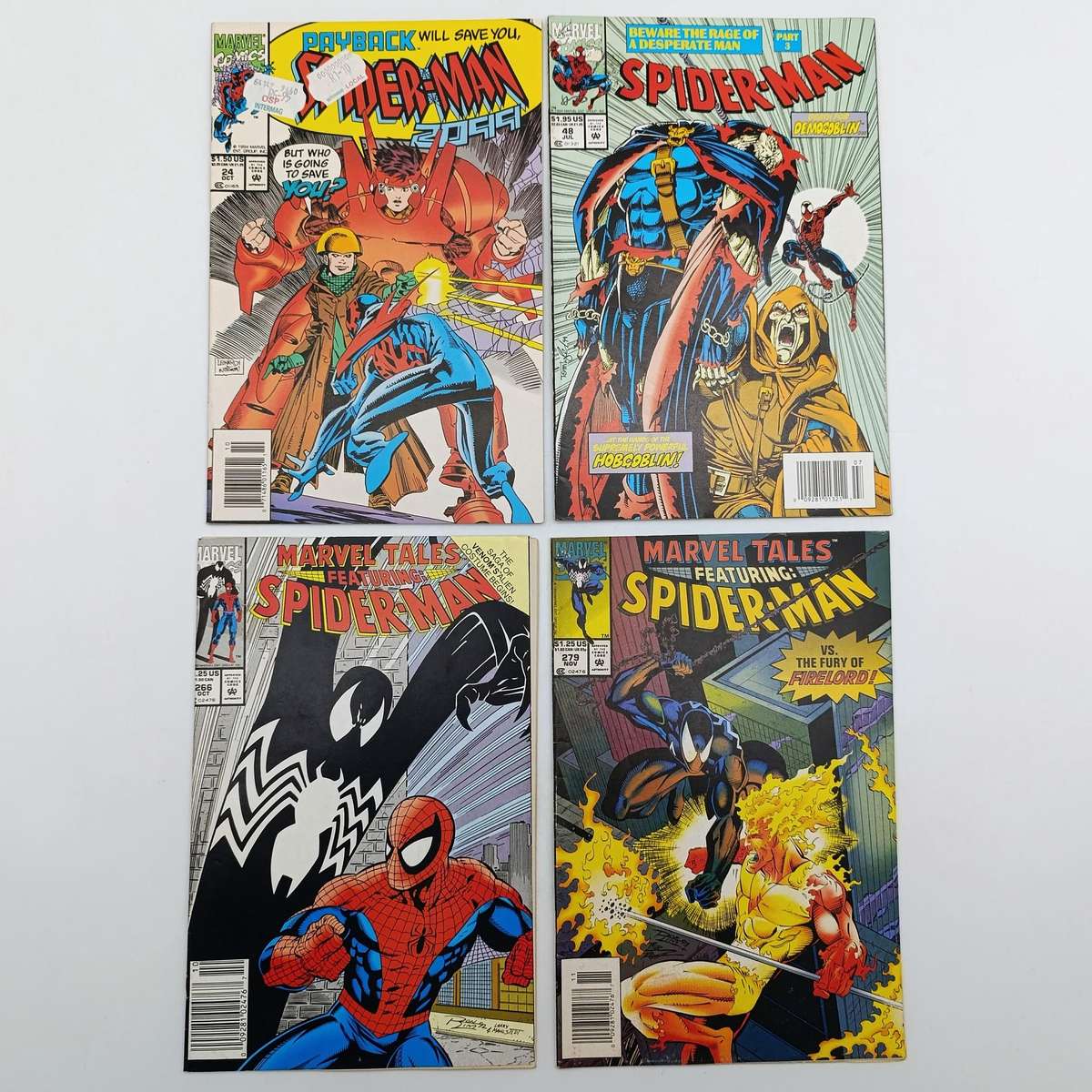 Lot of 4 vintage Spider- Man comics - #24,48, 266, 279 - 1992 to 1994 issues