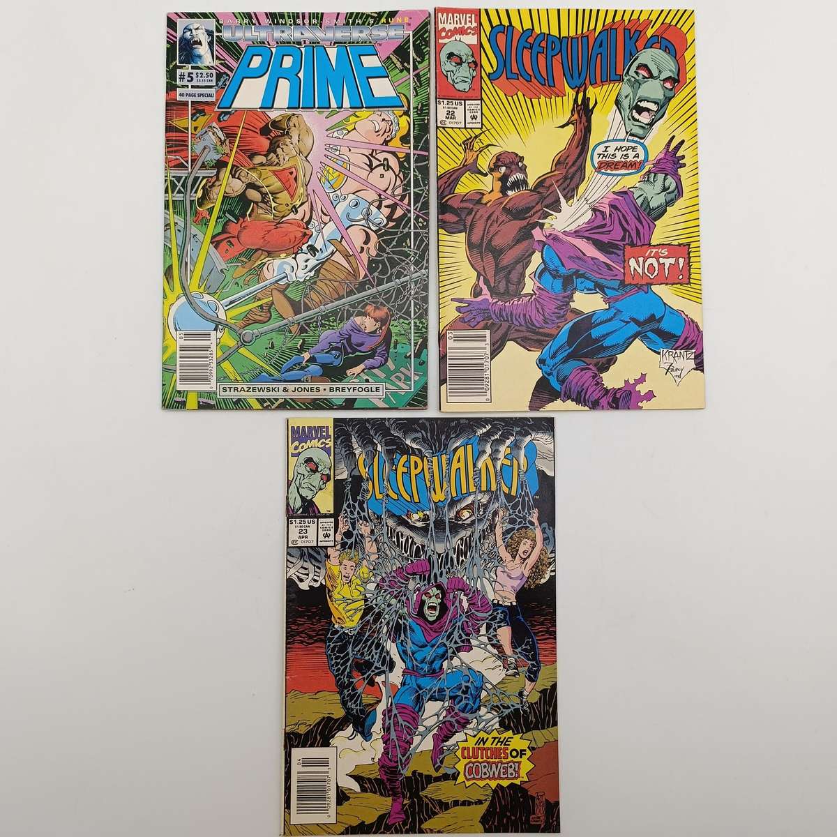 Lot of 3 vintage comics - 1993 issues - Ultraverse Prime, Sleepwalkers