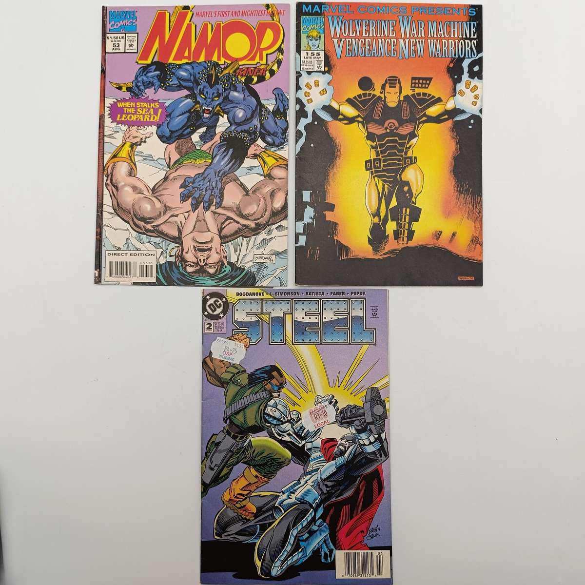 Lot of 3 vintage Marvel and DC comics - 1994 issues - Steel, Wolverine, Namor